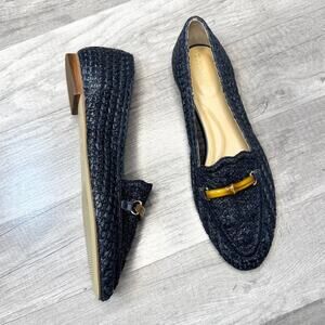 Talbots Ryan Raffia Woven Loafers Navy Blue Size 8 Faux Bamboo Old Money Preppy
